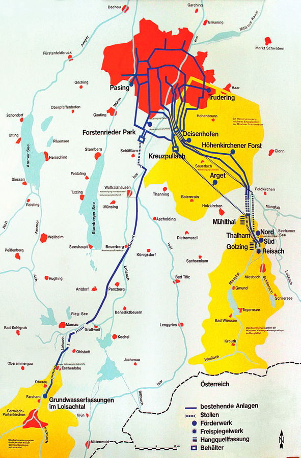 Karte der Oberfl&auml;cheneinzugsgebiete der Stadt M&uuml;nchen